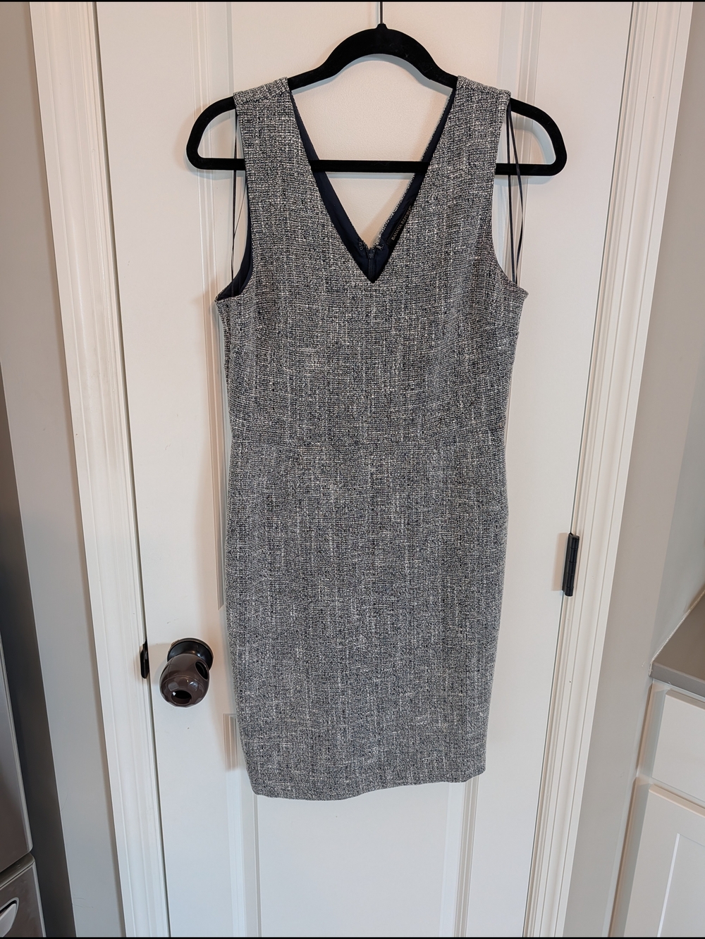 Banana Republic Gray Tweed V-Neck Midi Sheath Dress